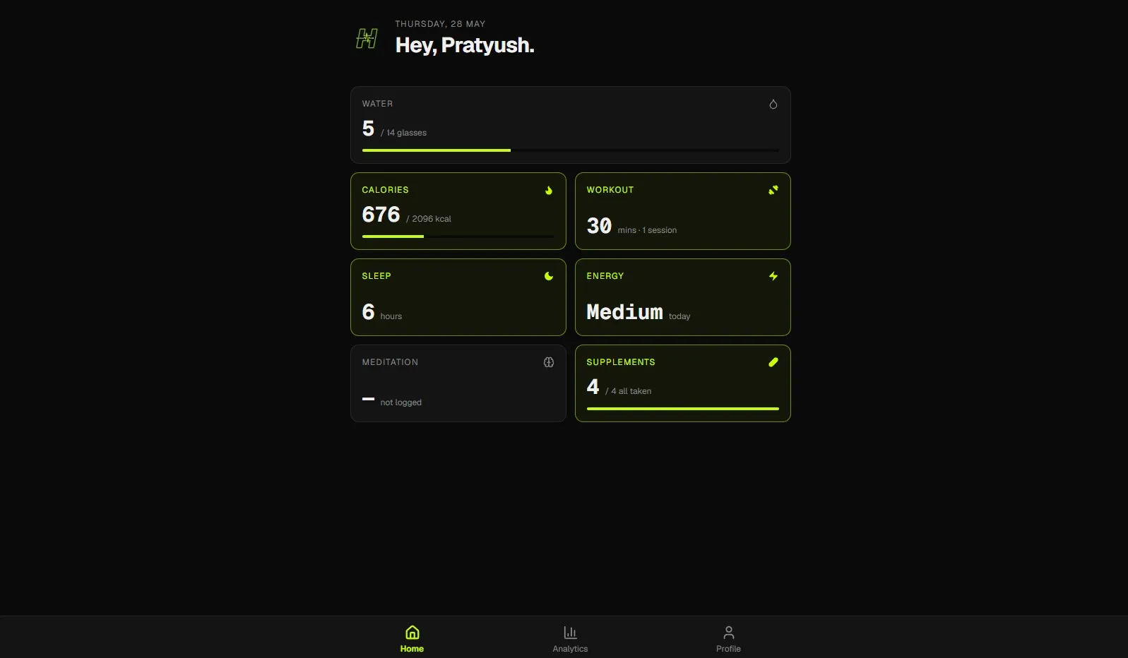 Daily Health Tracker — habits dashboard
